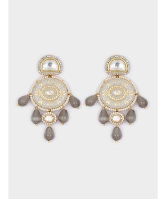 Gold & Grey Immitation Kundan Polki Dangler Chandelier 4