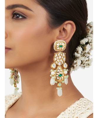 Gold & Green Immitation Kundan Polki Dangler Drop 1