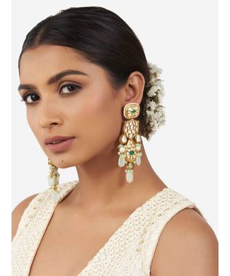 Gold & Green Immitation Kundan Polki Dangler Drop 2