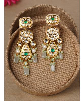 Gold & Green Immitation Kundan Polki Dangler Drop 3