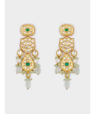 Gold & Green Immitation Kundan Polki Dangler Drop 4