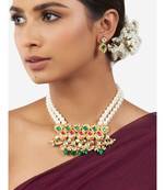 Multi-Color Shell Pearl Necklace with Hydro Polkis, Rubies and Emeralds