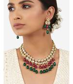 Multi-Color Kundan Polki Necklace Set with Hydro Rubies and Emerald Drops