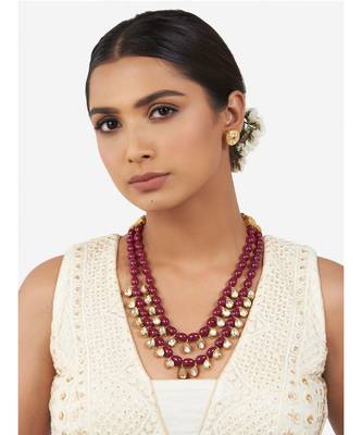 Red and Gold Kundan Polki Necklace Set with Hydro Polkis and Ruby Drops 2