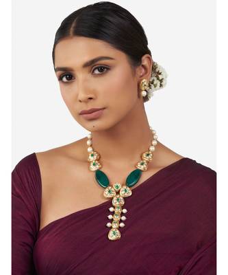 Multi-Color Shell Pearl Necklace Set with Green Agate Beads and Hydro Polkis 2