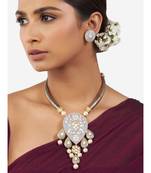 Multi-Color Brass Hasli Necklace Set with Shell Pearls and Hydro Polkis