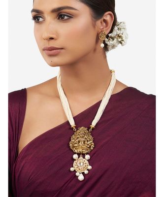 Gold Goddess Laxmi Pendant Set with 