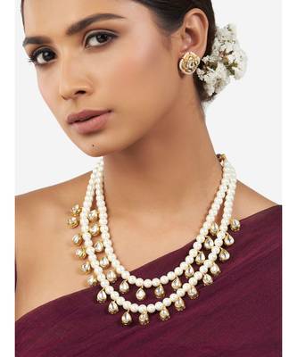 Gold Plated and Off White Shell Pearl Necklace Set with Hydro Polkis 1