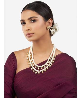 Gold Plated and Off White Shell Pearl Necklace Set with Hydro Polkis 2