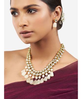 Multi-Color Shell Pearl Necklace Set with Hydro Polkis and Agate Tumbles 1