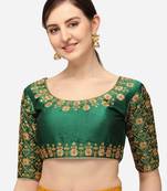 Mesmore Women's Green Art Silk Stitching Round Neck Blouse
