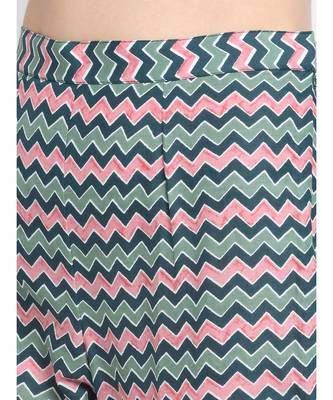 Forrest Teal Pink Cotton Floral Printed with Straight Pants 5