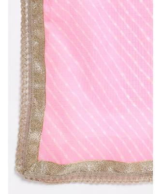 Teal and Pink Cotton Printed with Straight Pants and Leheriya Dupatta 6