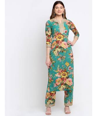 Peacock Green Floral Kurti with Straight Palazzo Co-ord Set 1