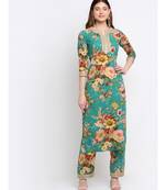 Peacock Green Floral Kurti with Straight Palazzo Co-ord Set