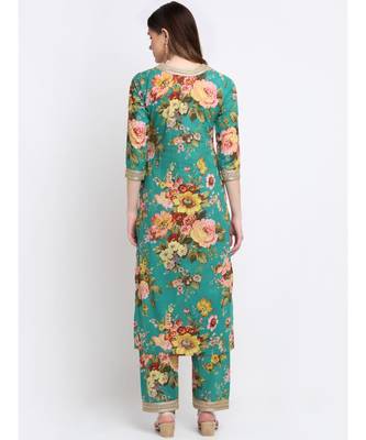 Peacock Green Floral Kurti with Straight Palazzo Co-ord Set 2
