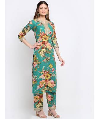 Peacock Green Floral Kurti with Straight Palazzo Co-ord Set 3