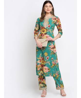 Peacock Green Floral Kurti with Straight Palazzo Co-ord Set 6