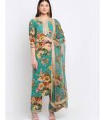 Peacock Green Floral Kurti with Straight Palazzo and Dupatta