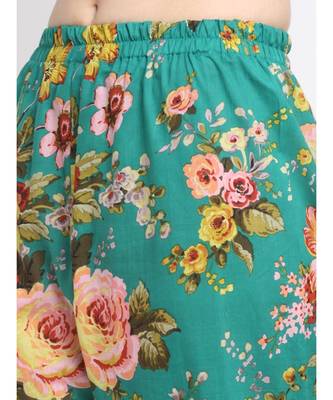 Peacock Green Floral Kurti with Straight Palazzo and Dupatta 5