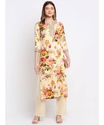 Lemon Vanila Floral Kurti with Straight Palazzo Co-ord Set 1
