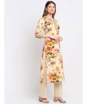 Lemon Vanila Floral Kurti with Straight Palazzo Co-ord Set 3