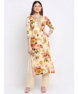 Lemon Vanila Floral Kurti with Straight Palazzo Co-ord Set 6
