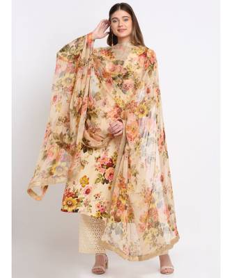 Lemon Floral Kurti with Straight Palazzo and Chiffon Dupatta 1