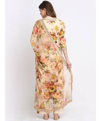 Lemon Floral Kurti with Straight Palazzo and Chiffon Dupatta 2