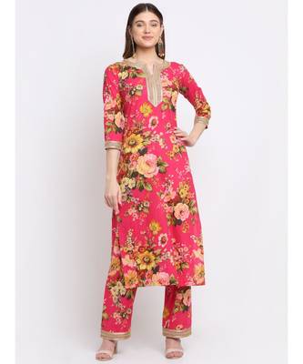Pink Floral Kurti with Straight Palazzo Co-ord Set 1