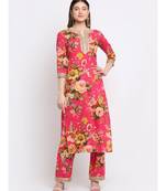 Pink Floral Kurti with Straight Palazzo Co-ord Set