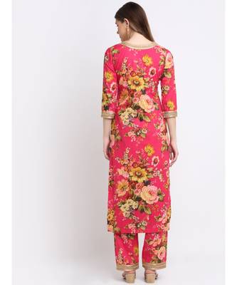Pink Floral Kurti with Straight Palazzo Co-ord Set 2