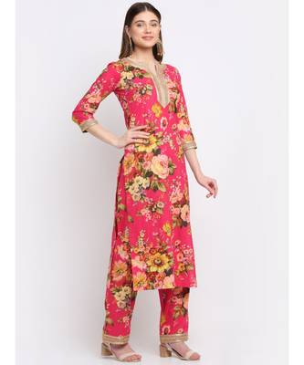 Pink Floral Kurti with Straight Palazzo Co-ord Set 3