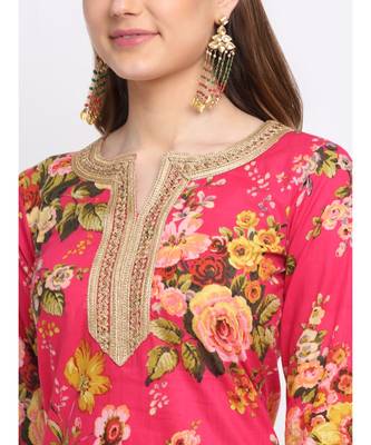 Pink Floral Kurti with Straight Palazzo Co-ord Set 4