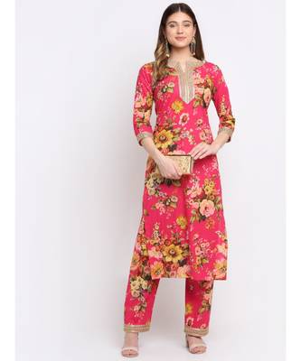 Pink Floral Kurti with Straight Palazzo Co-ord Set 6