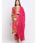 Pink Floral Kurti with Straight Palazzo and Foil Dupatta