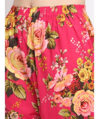 Pink Floral Kurti with Straight Palazzo and Foil Dupatta 5