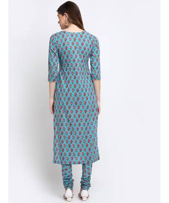 Deep Skies Firozi Floral Straight Kurti with Churidaar 2