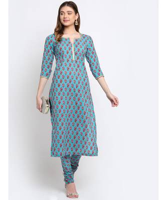 Deep Skies Firozi Floral Straight Kurti with Churidaar 6