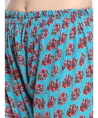 Deep Skies Firozi Floral Straight Kurti with Churidaar and Lehriya Dupatta 5