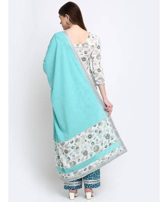 Queens Daisy Floral Straight Kurti with Palazzo and Blue Dupatta 2
