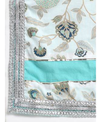 Queens Daisy Floral Straight Kurti with Palazzo and Blue Dupatta 6