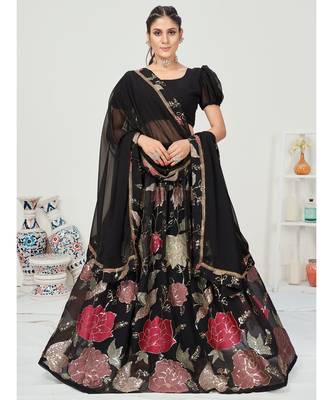 Midnight Black Sequence Embroidered Georgette Lehenga Choli 1