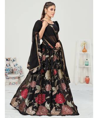 Midnight Black Sequence Embroidered Georgette Lehenga Choli 4