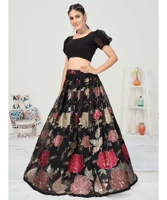 Midnight Black Sequence Embroidered Georgette Lehenga Choli 5
