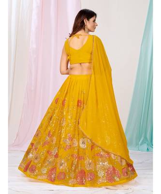 Beautiful Yellow Ceremonial Georgette Sequence Lehenga Choli 3