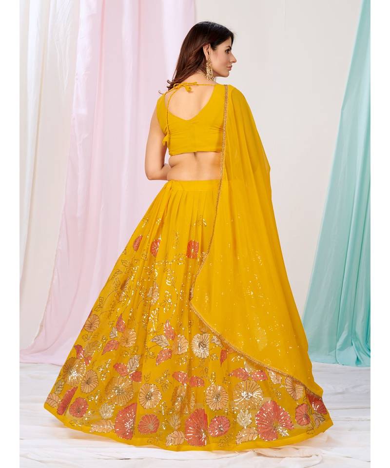 Beautiful Yellow Ceremonial Georgette Sequence Lehenga Choli