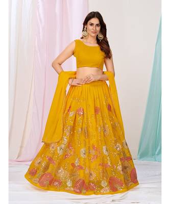 Beautiful Yellow Ceremonial Georgette Sequence Lehenga Choli 1