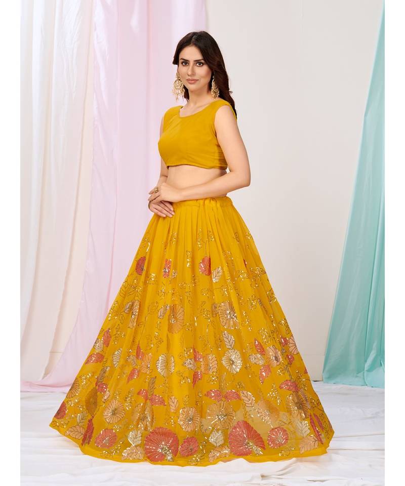 Beautiful Yellow Ceremonial Georgette Sequence Lehenga Choli
