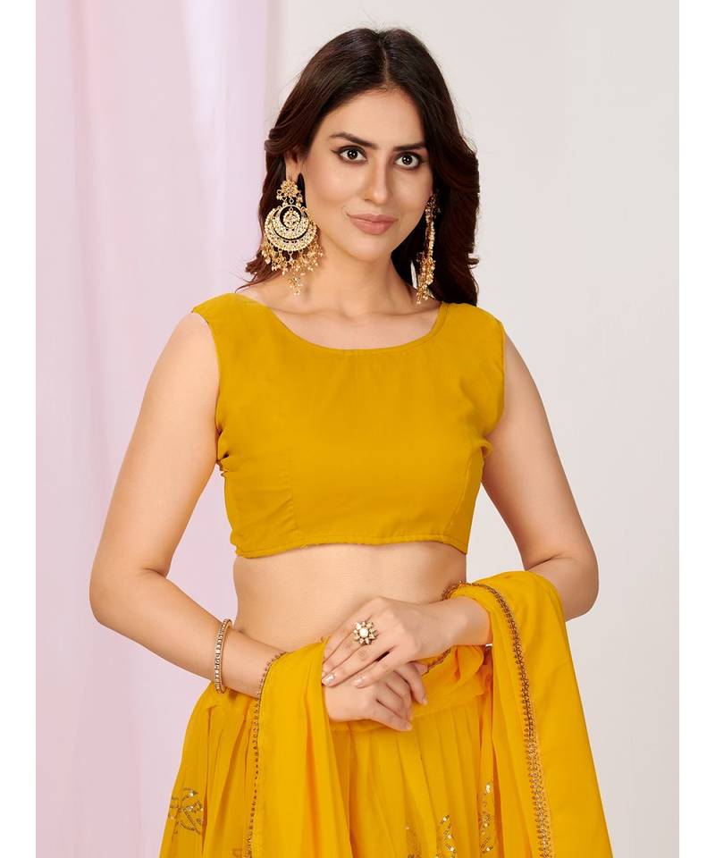 Beautiful Yellow Ceremonial Georgette Sequence Lehenga Choli